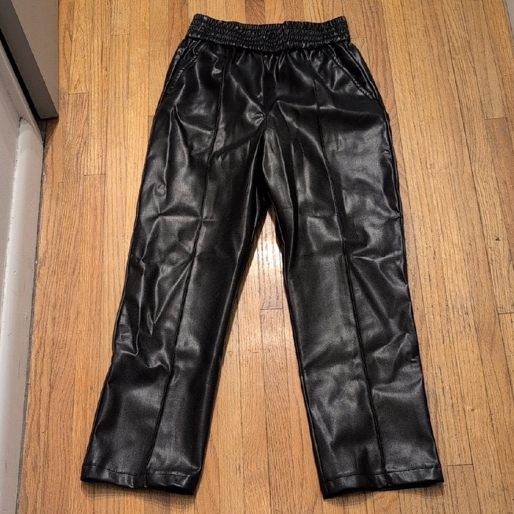 H&M Black Faux Leather Jogger Pants